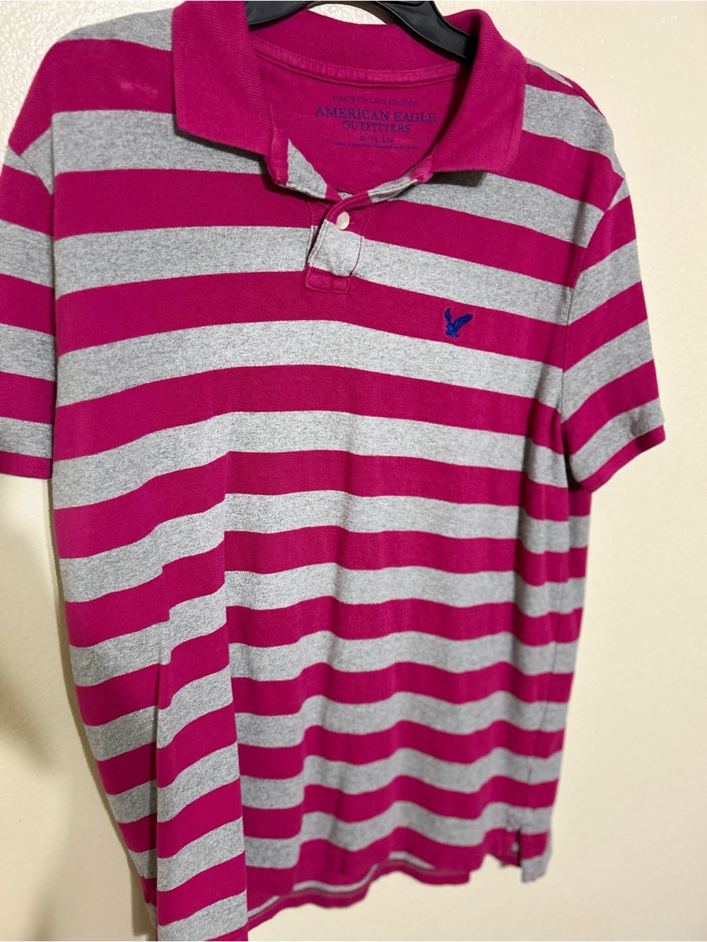 American Eagle Outfitters Men’s Magenta & Gray Striped Polo